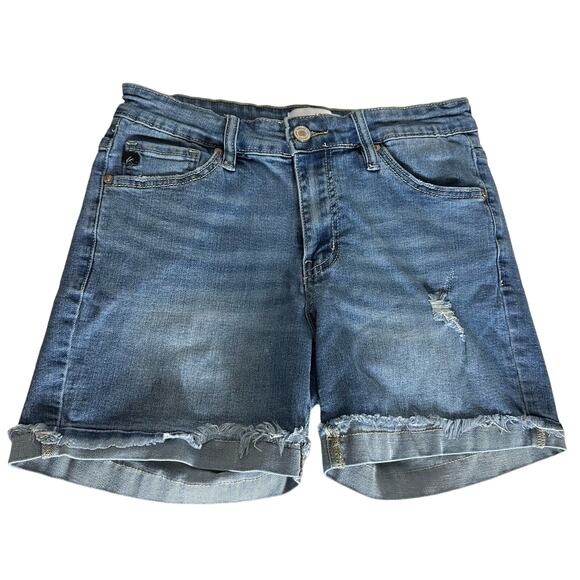KanCan Women's Two Tone Distressed Jean Shorts Size 28 Rolled Hem Cuff - Picture 1 of 13